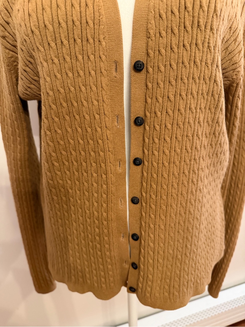Ralph Lauren Cable Knit Cardigan Sweater Women’s Size L Camel Brown Button Front - Picture 6 of 16